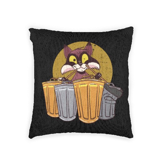 Raccoon Playing Drums Using Trash Cans - Funny Woven Pillows