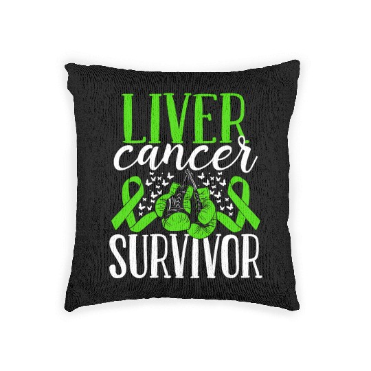 Liver Cancer Awareness Ribbon Gloves Survivor Woven Pillows