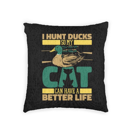 Duck Hunting Cat Woven Pillows
