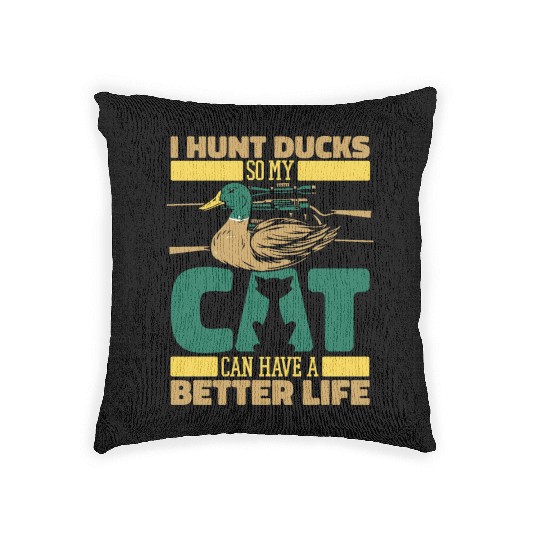 Duck Hunting Cat Woven Pillows