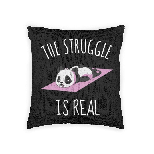 Funny Panda Women Yoga Gym Exercise The Struggle i Woven Pillows