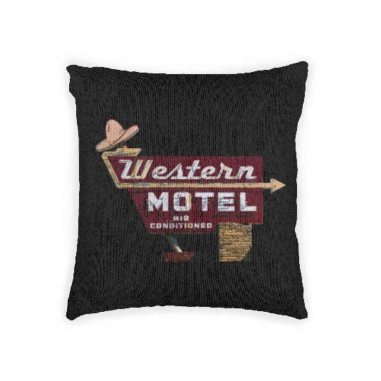 Route 66 Neon Western Motel Bethany Oklahoma Woven Pillows