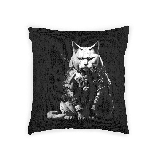cool samurai cat Woven Pillows