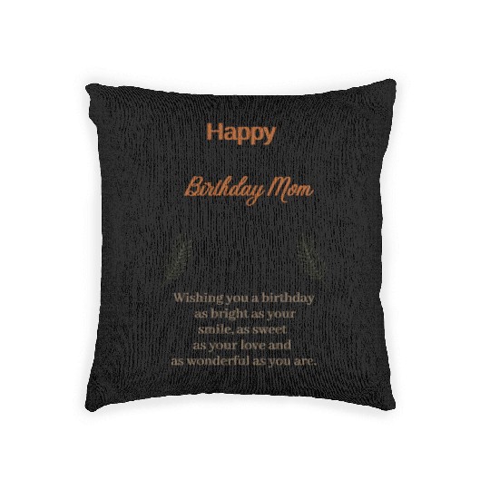 Beige Simple Aesthetic Happy Birthday Mom Woven Pillows