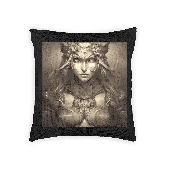 Warrior princess wearing gothic plate dark fantasy Woven Pillows
