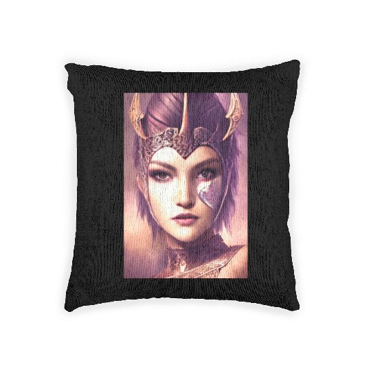 Warrior princess wearing gothic plate dark fantasy Woven Pillows