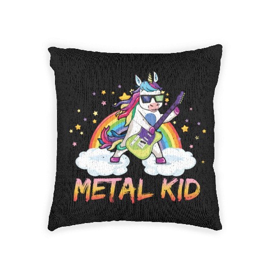 Metal Kid Music Guitar Unicorn Rainbow Heavy Rock Woven Pillows