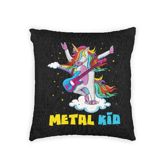 Guitar Unicorn Rainbow Metal Kid Music Rock Sign Woven Pillows