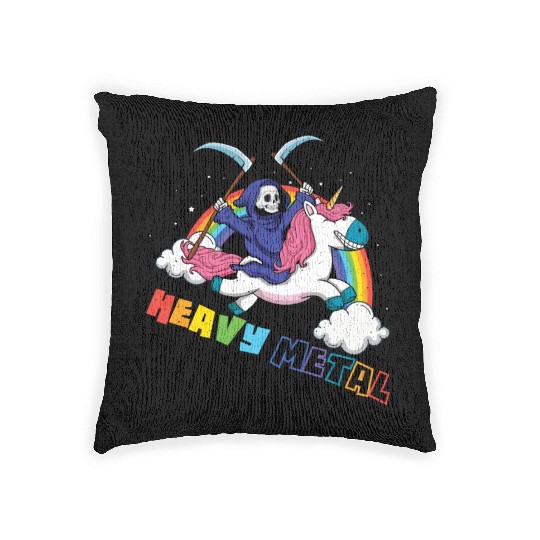 Metal Heavy Unicorn Skeleton Rocker Rock Heavy Woven Pillows