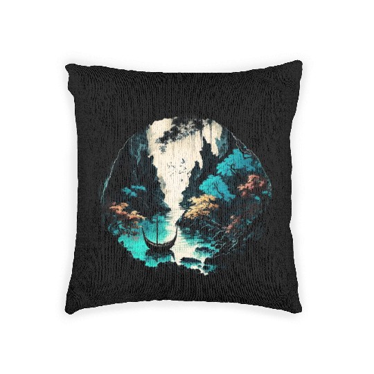 Cave and River - Watercolor Painting Woven Pillows