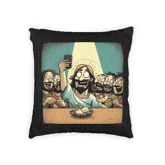 Jesus Takes A Selfie During The Last Supper Woven Pillows