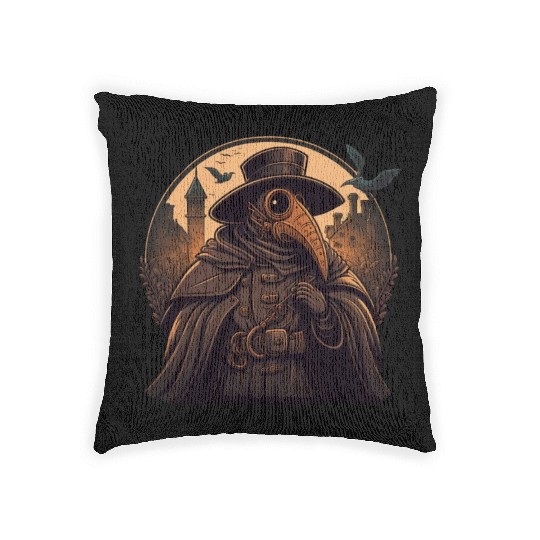 Plague Doctor With Suit and Mask Woven Pillows