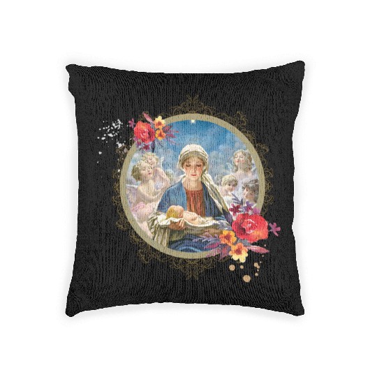 Christmas Nativity Star Blessed Mother Mary Jesus Woven Pillows