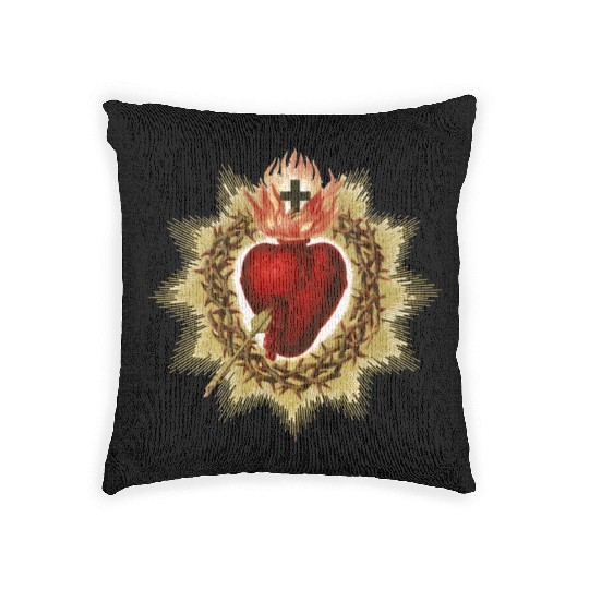 Sacred Heart of Jesus Christ Catholic Blessing Art Woven Pillows
