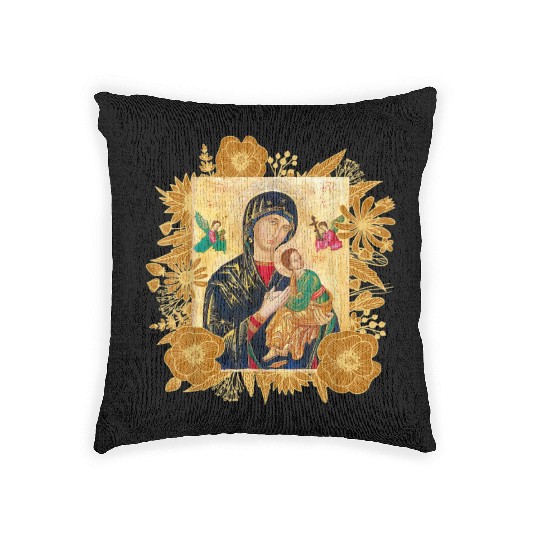 Our Lady of Perpetual Help Blessed Mother Mary Cat Woven Pillows