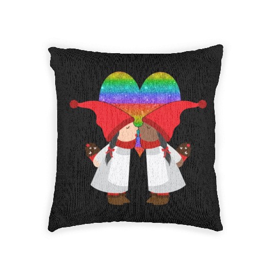 Biracial Lesbian Gnome Valentine Couple Mixed LGBT Woven Pillows