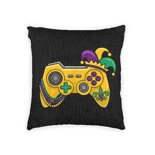 Mardi Gras Video Game Controller Jester Hat Kids B Woven Pillows