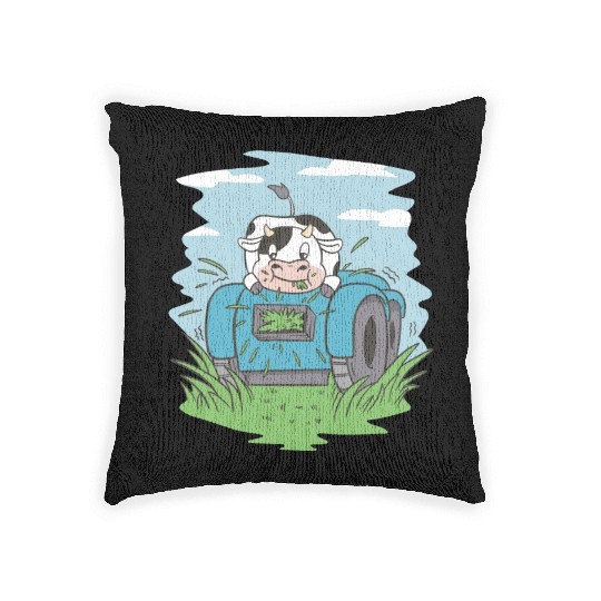 Cow eating grass tractor Cow eating grass tractor Woven Pillows