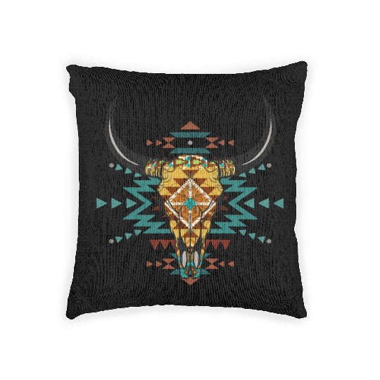 Western Aztec Bull Skull Woven Pillows