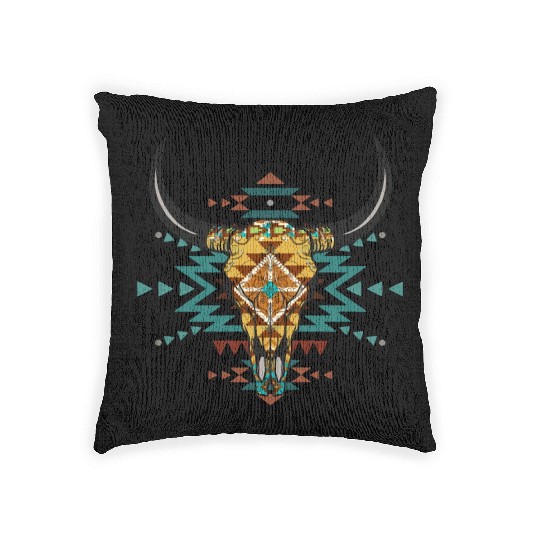 Western Aztec Bull Skull Woven Pillows
