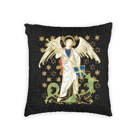 St. Michael the Archangel Icon Dragon Catholic Ang Woven Pillows