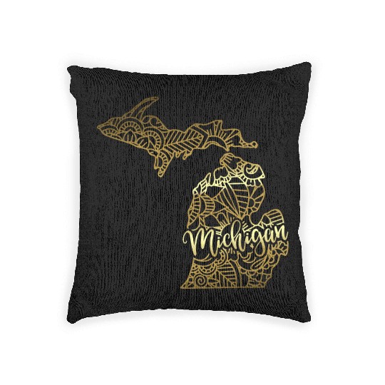 Michigan State Mandala USA America Pretty Gold Woven Pillows