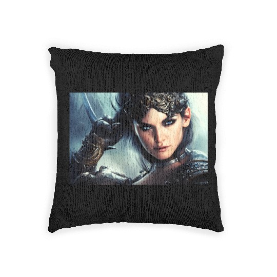 Warrior princess wearing gothic plate fantasy art Woven Pillows