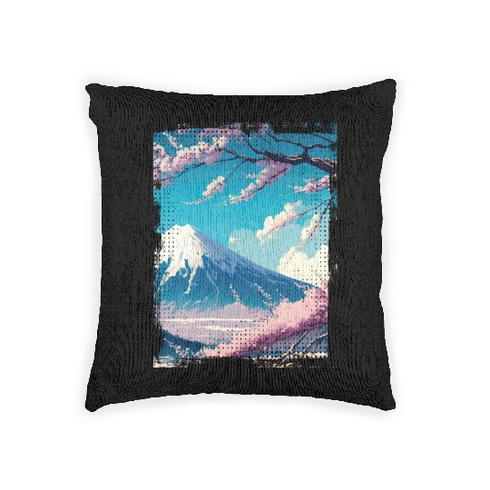 Japan Fuji Cherry Blossom Cherry Tree Woven Pillows