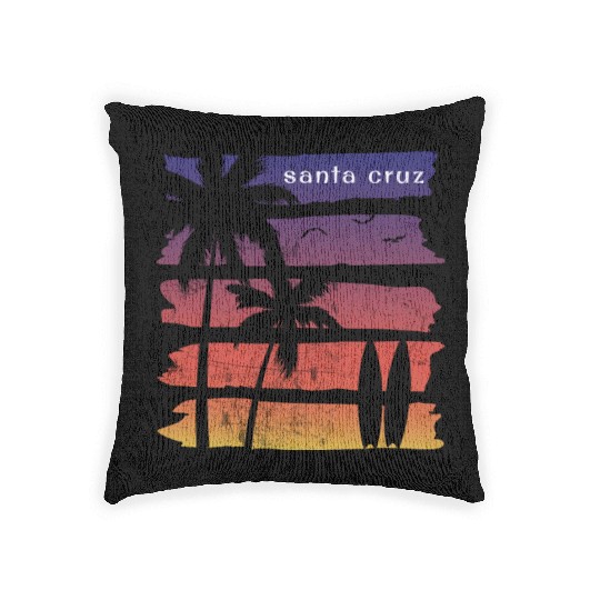 Cool Santa Cruz California Surfing Fan Beach Palm Woven Pillows