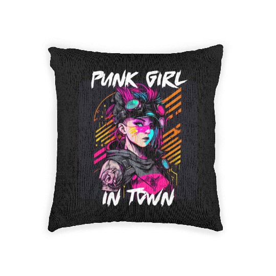Graffiti Style - Punk Girl In Town 1 Woven Pillows