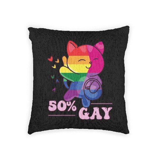 50% Gay Bi Bisexual Pride Kawaii Cat Kawaii Woven Pillows
