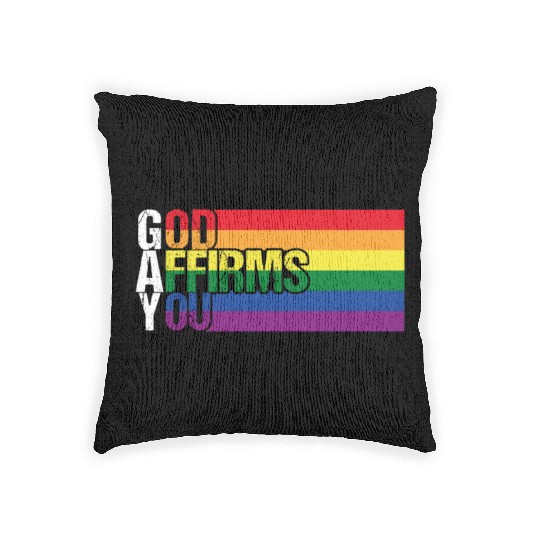 Gay God Affirms You Pride Month Rainbow LGBT Flag Woven Pillows