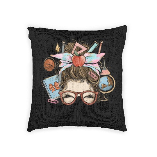 Messy Bun Teacher Life Sublimation Woven Pillows