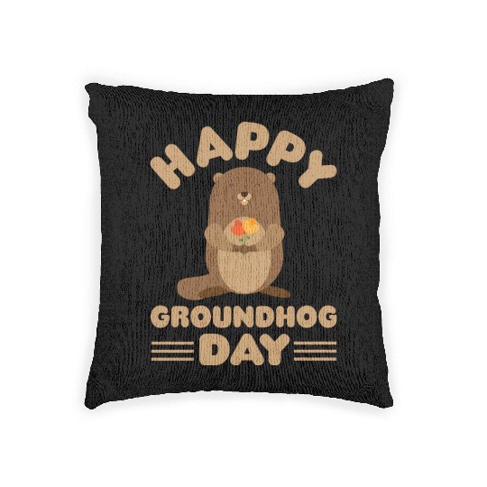 Groundhog Day cute print retro Woven Pillows
