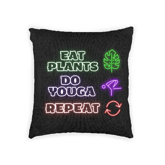 Eat more plants do more yoga neon style Woven Pillows