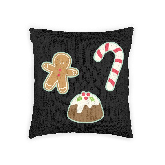 Cute Gingerbread Man Candy Cane and Christmas Woven Pillows