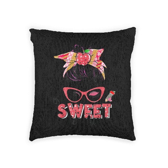 One Sweet Teacher Messy Bun Teacher Life Valentine Woven Pillows