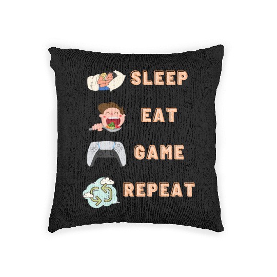 sleep eat game repeat PlayStation Woven Pillows