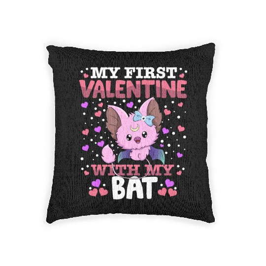 My First Valentine With My Bat Animal Heart Couple Woven Pillows