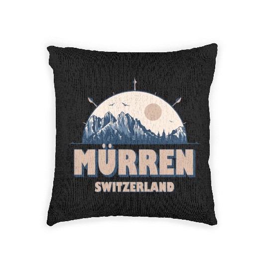 Mürren Switzerland Swiss Alps Vintage Hiking Desig Woven Pillows