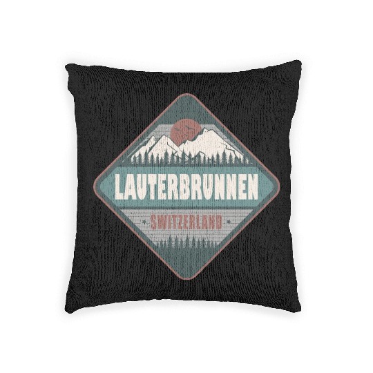 Lauterbrunnen Switzerland Vintage Hiking Design Woven Pillows