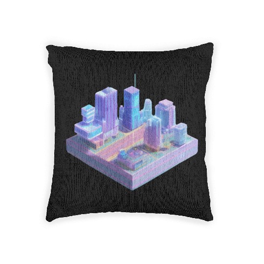 Miniature City - 3D Isometric Vaporwave Woven Pillows