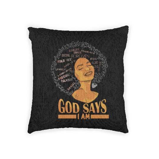 African American Girl God Says I Am Black Pride Woven Pillows