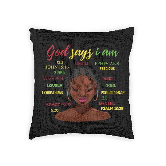 African American Girl God Says I Am Black Pride Woven Pillows