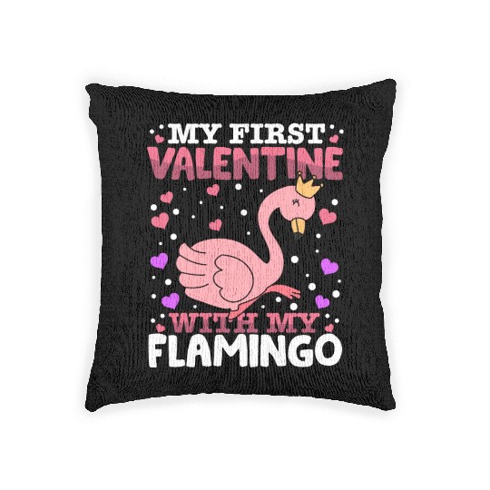 My First Valentine With My Flamingo Animal Heart Woven Pillows
