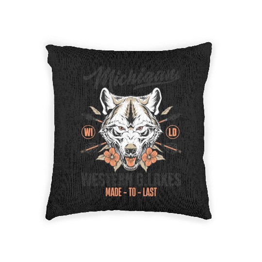Western great lakes Michigan home of the wolf Woven Pillows