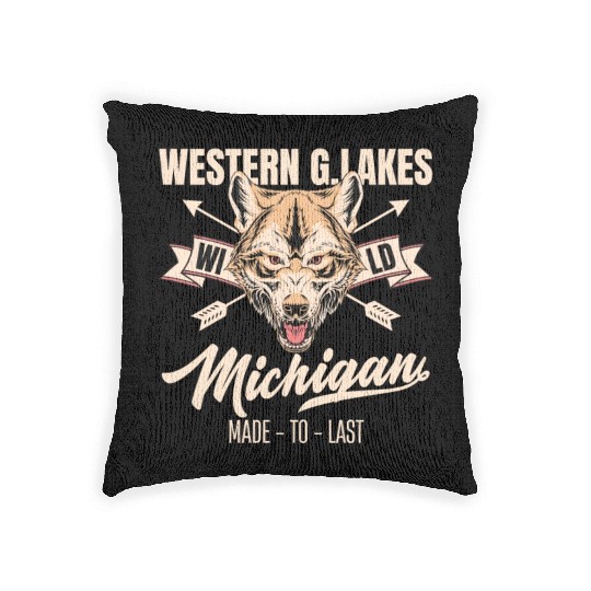 Western great lakes Michigan home of the wolf Woven Pillows