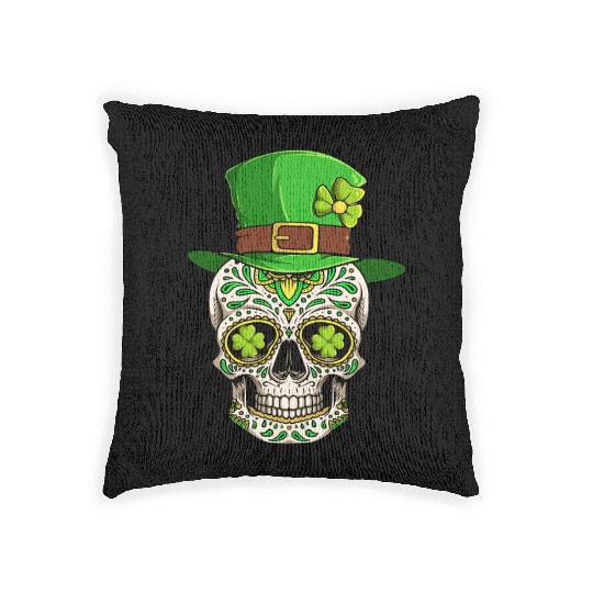 St Patricks Day Irish Sugar Skull Day Of Dead Woven Pillows