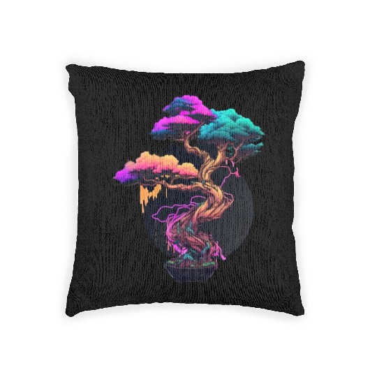 Synthwave Bonsai Tree Woven Pillows