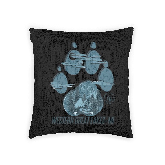 Western great lakes Michigan home of the wolf Woven Pillows